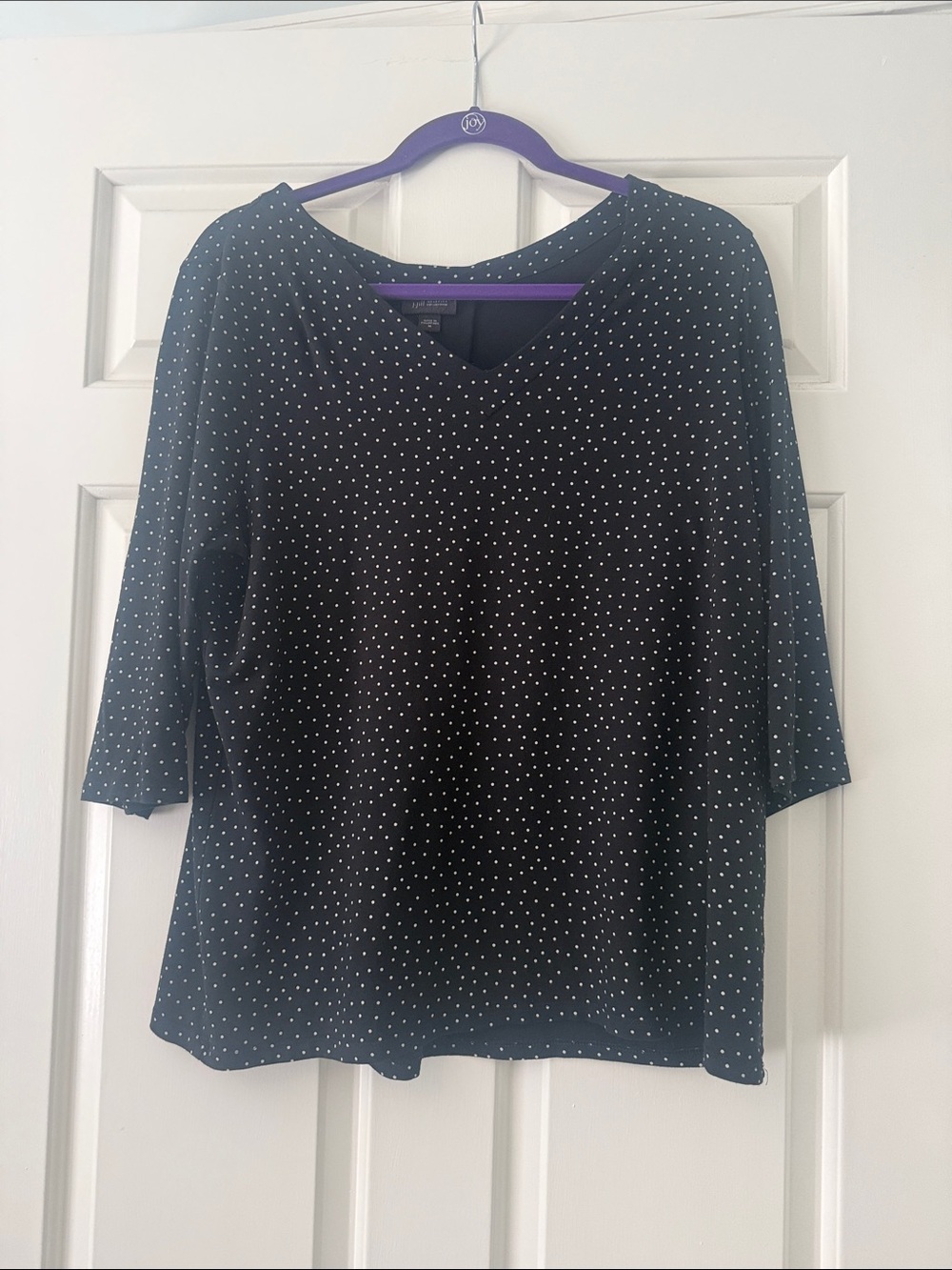 J. Jill Black V-Neck Long Sleeve Polka Dot Top